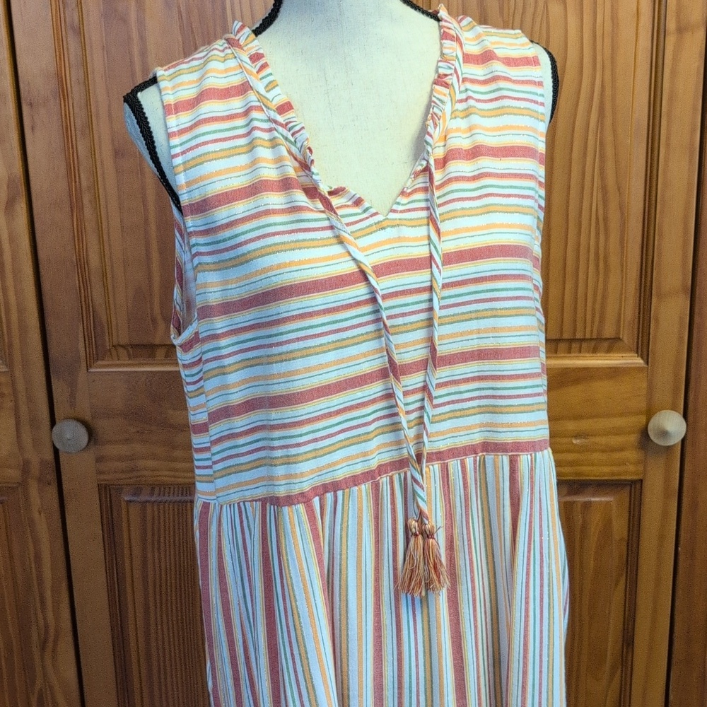 Linda Anderson New Elegant Striped Midi Sleeveless Tier Sleeves Dress L - Picture 2 of 9